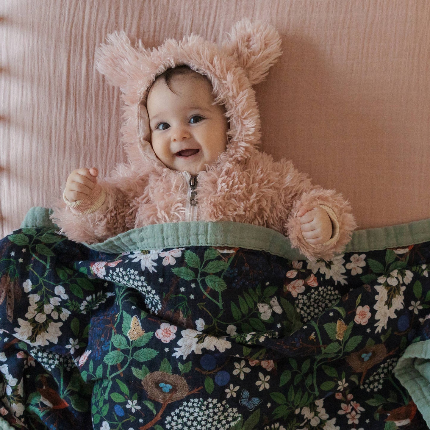 Organic Cotton Muslin Swaddle - Night Garden - Baby Wrap