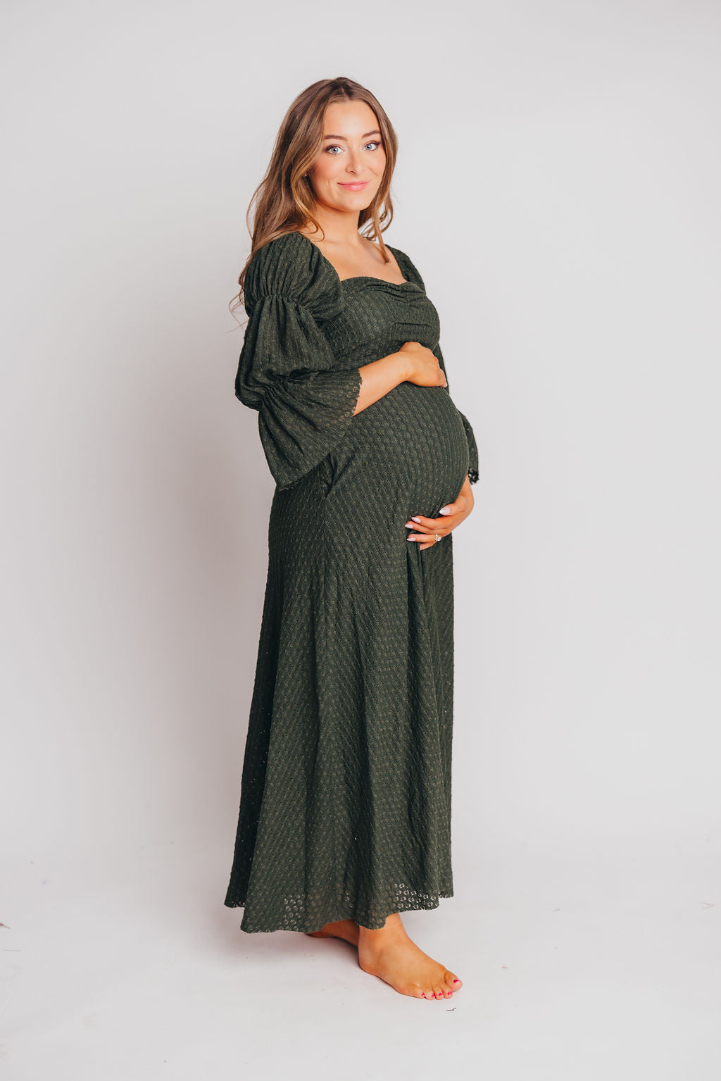 Corrine Tiered Sleeve Maxi Dress with Pockets in Hunter Green