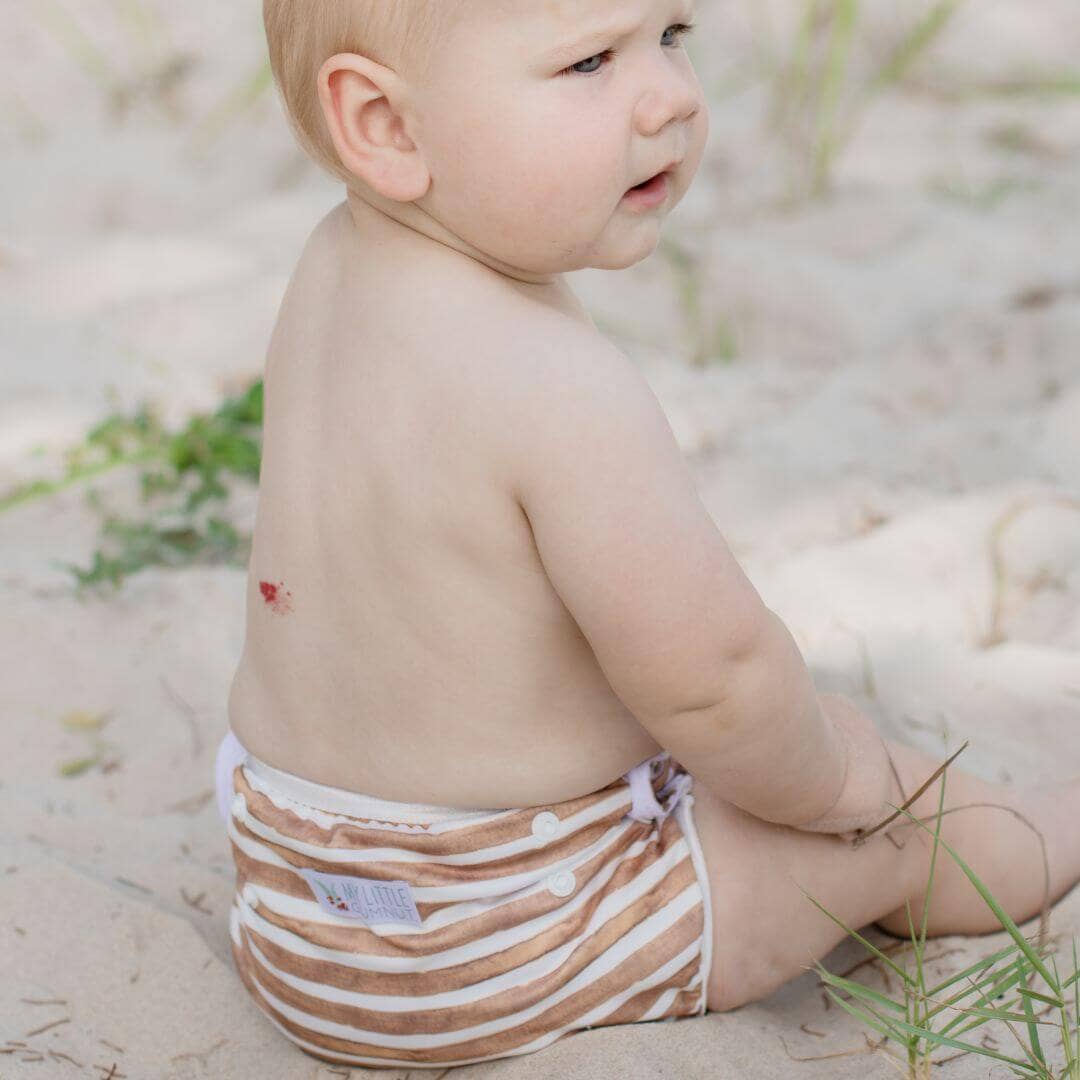 Reusable Swim Nappy - Brown Stripe | My Little Gumnut