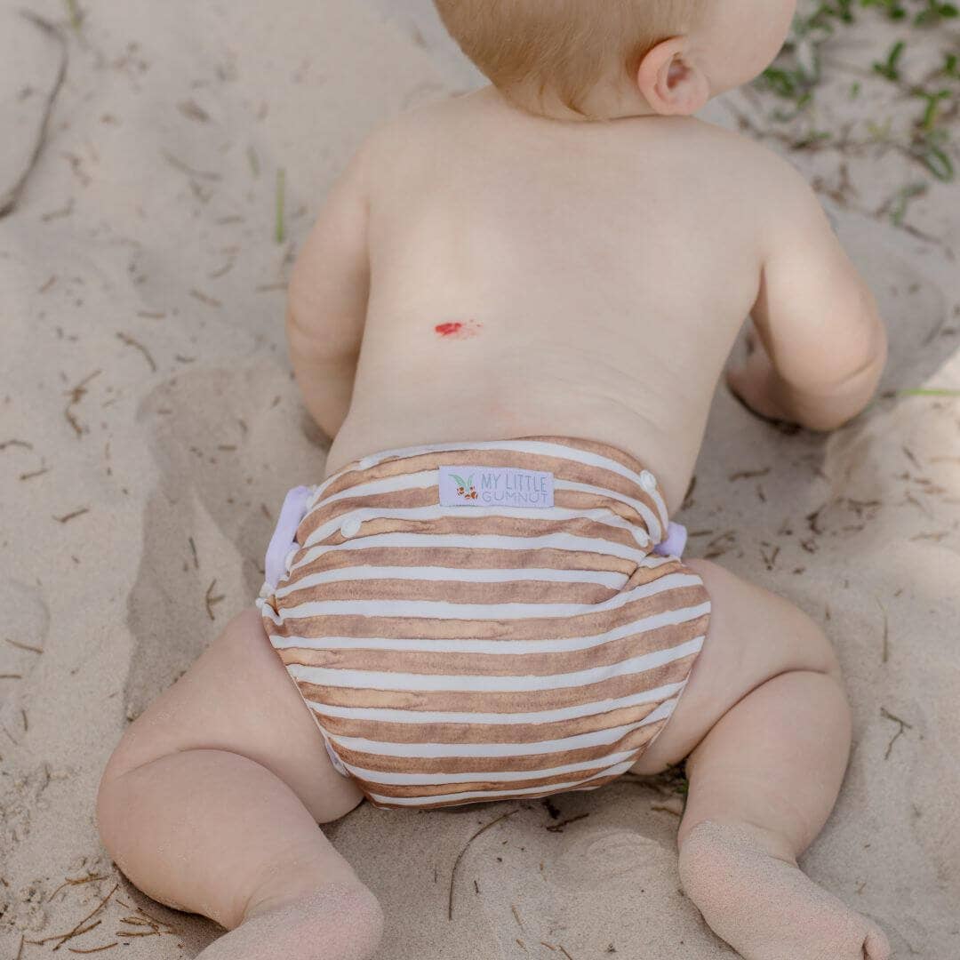 Reusable Swim Nappy - Brown Stripe | My Little Gumnut