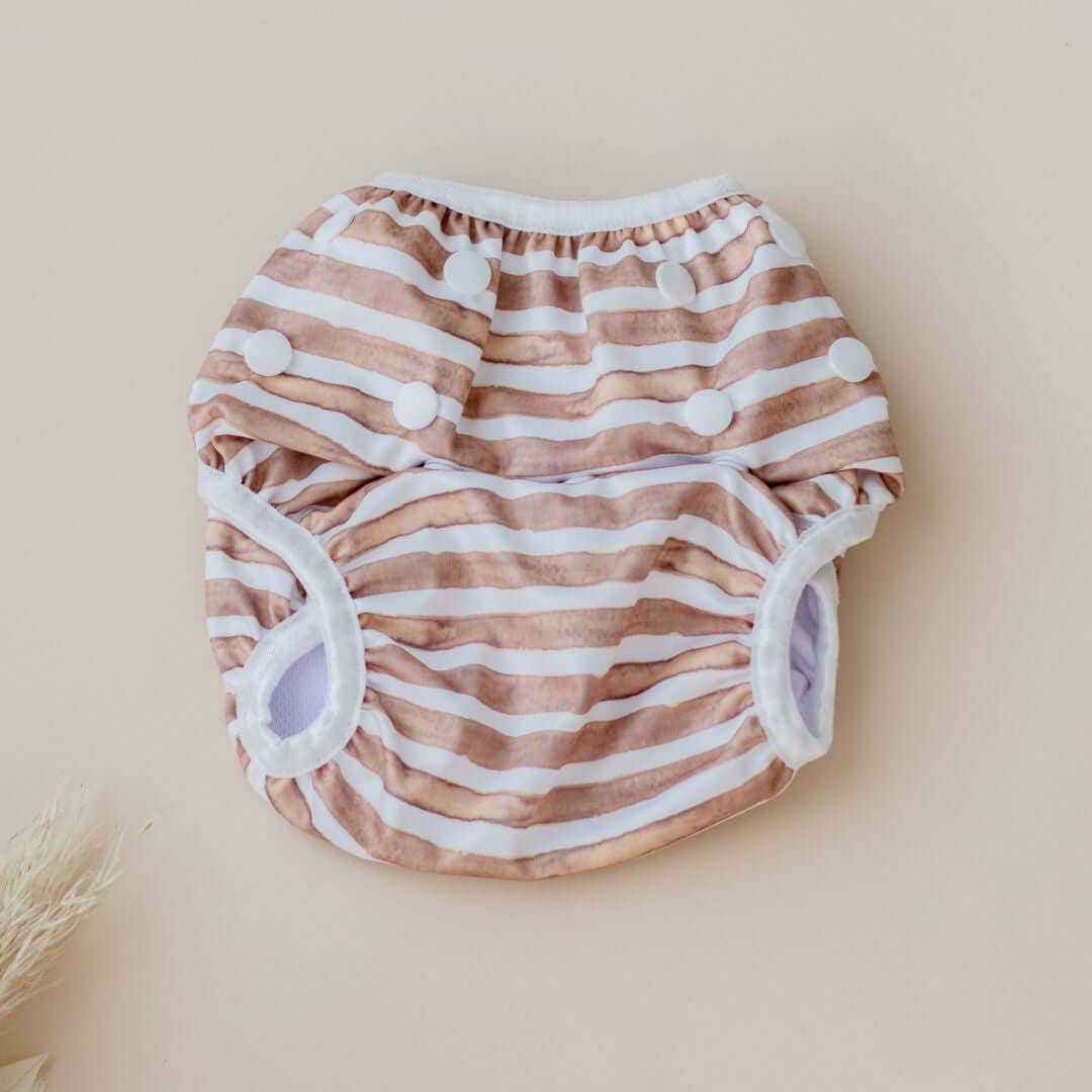 Reusable Swim Nappy - Brown Stripe | My Little Gumnut