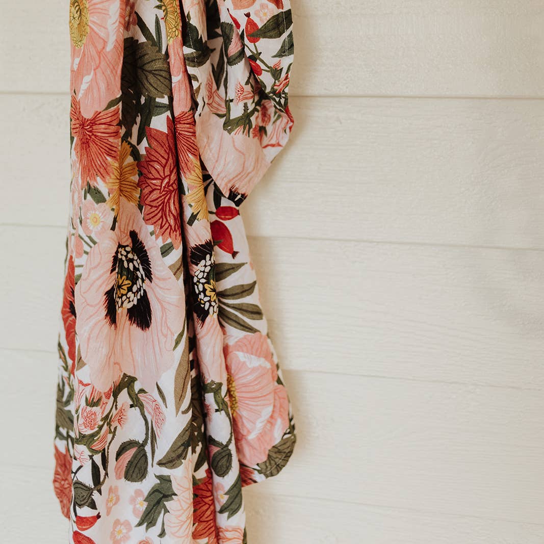 Organic Cotton Muslin Swaddle - Les Fleurs Floral Baby Wrap