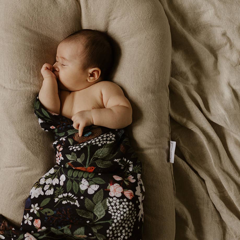 Organic Cotton Muslin Swaddle - Night Garden - Baby Wrap