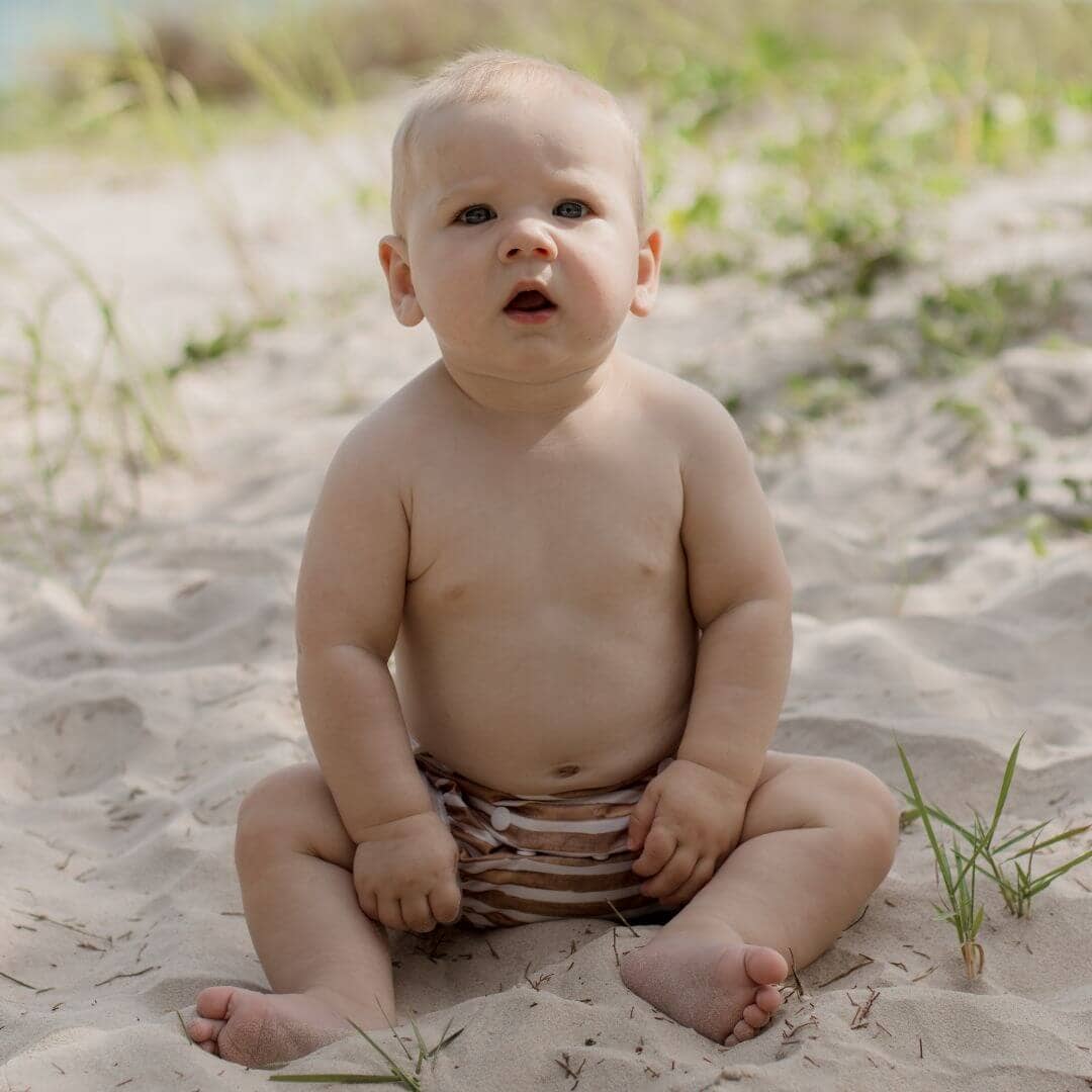 Reusable Swim Nappy - Brown Stripe | My Little Gumnut