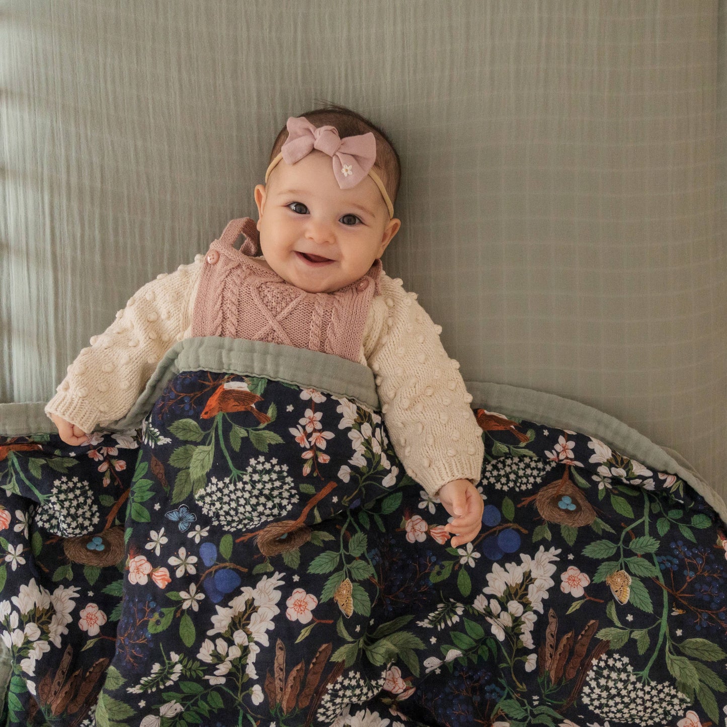 Organic Cotton Muslin Swaddle - Night Garden - Baby Wrap