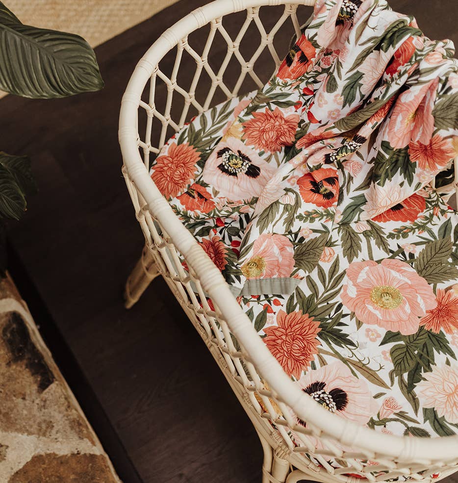Organic Cotton Muslin Swaddle - Les Fleurs Floral Baby Wrap