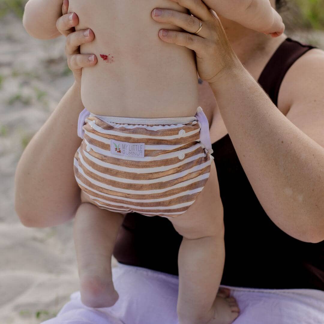 Reusable Swim Nappy - Brown Stripe | My Little Gumnut