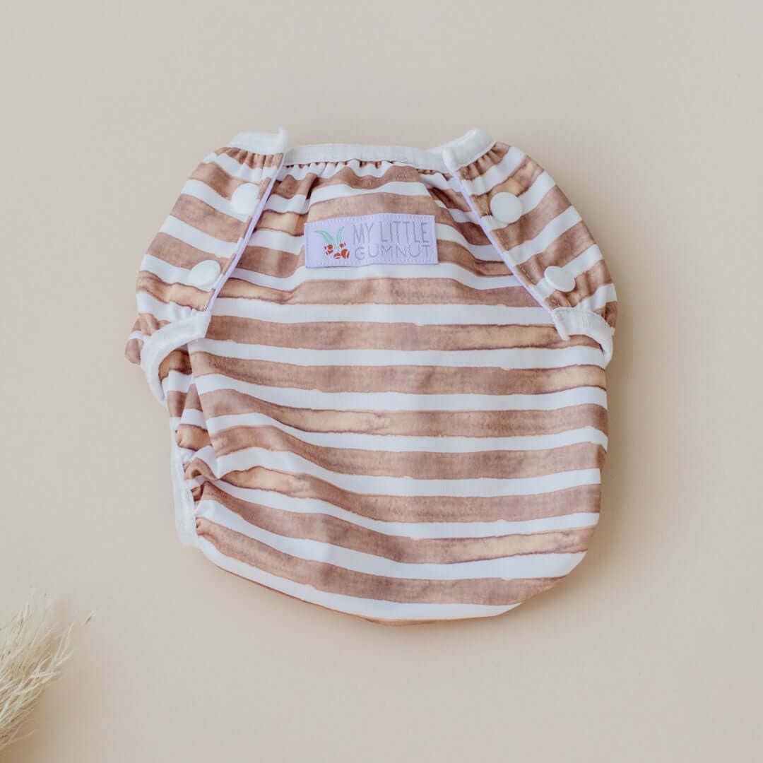 Reusable Swim Nappy - Brown Stripe | My Little Gumnut