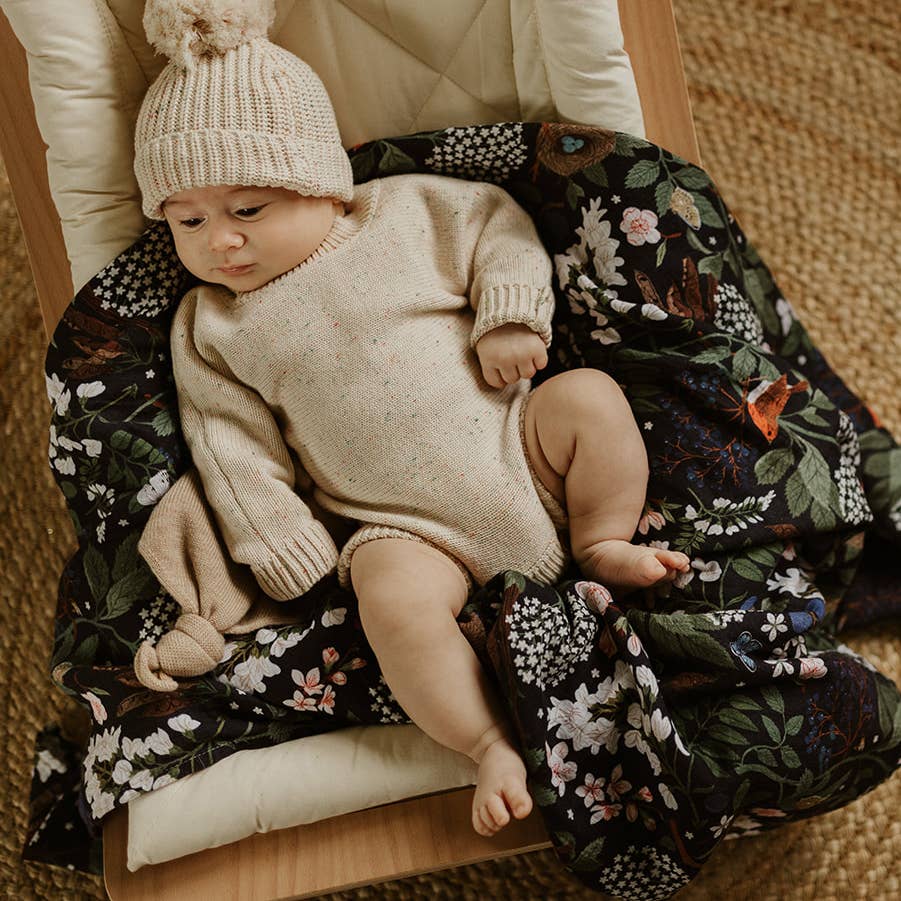 Organic Cotton Muslin Swaddle - Night Garden - Baby Wrap