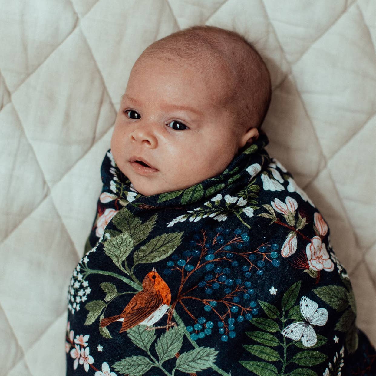 Organic Cotton Muslin Swaddle - Night Garden - Baby Wrap