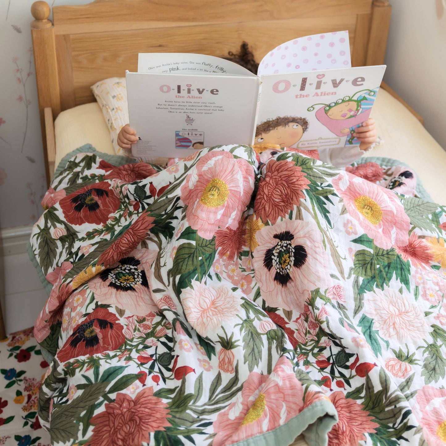 Organic Cotton Muslin Swaddle - Les Fleurs Floral Baby Wrap