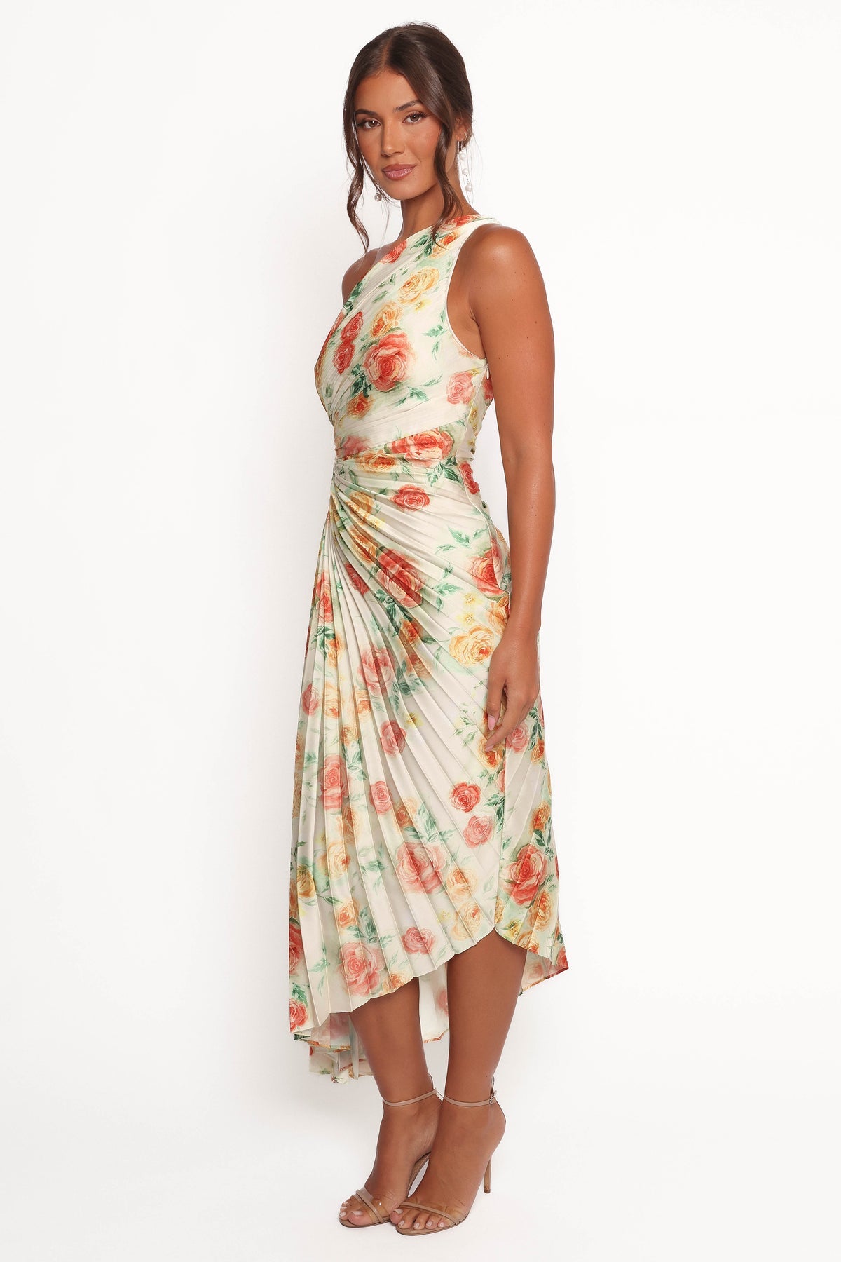 KLEO ONE SHOUDKER FLORAL PLEATED MAXI DRESS