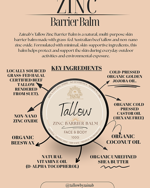 Tallow Zinc Barrier Balm – Natural Outdoor Skin Barrier Balm -100g