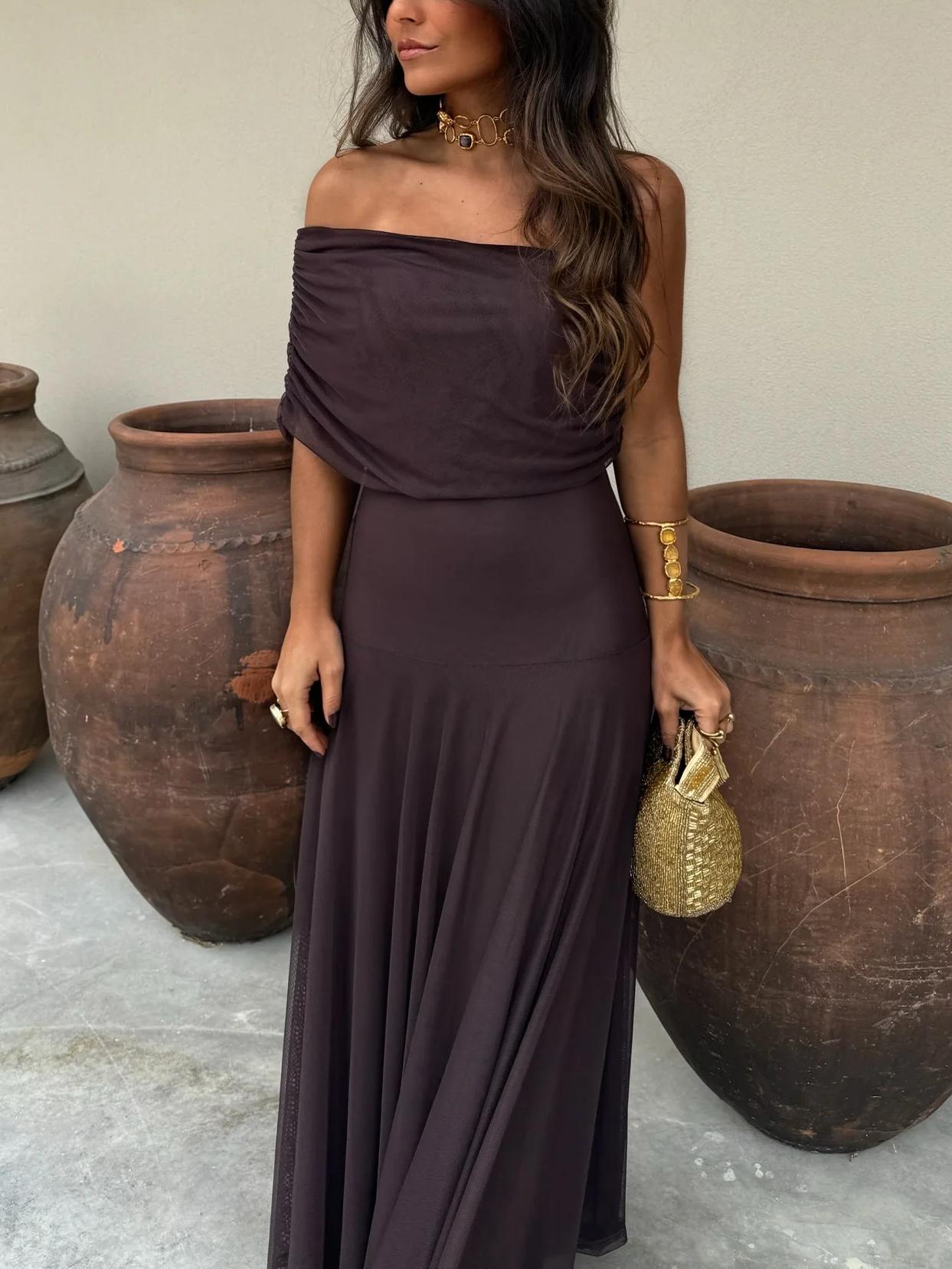 OFF THE SHOULDER CHIFFON MAXI